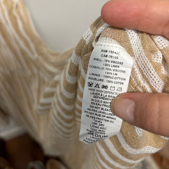 Elan Tan White Sassy Stripe Linen Blend Spaghetti Strap Back Tie Maxi Dress NWT - Picture 10 of 14